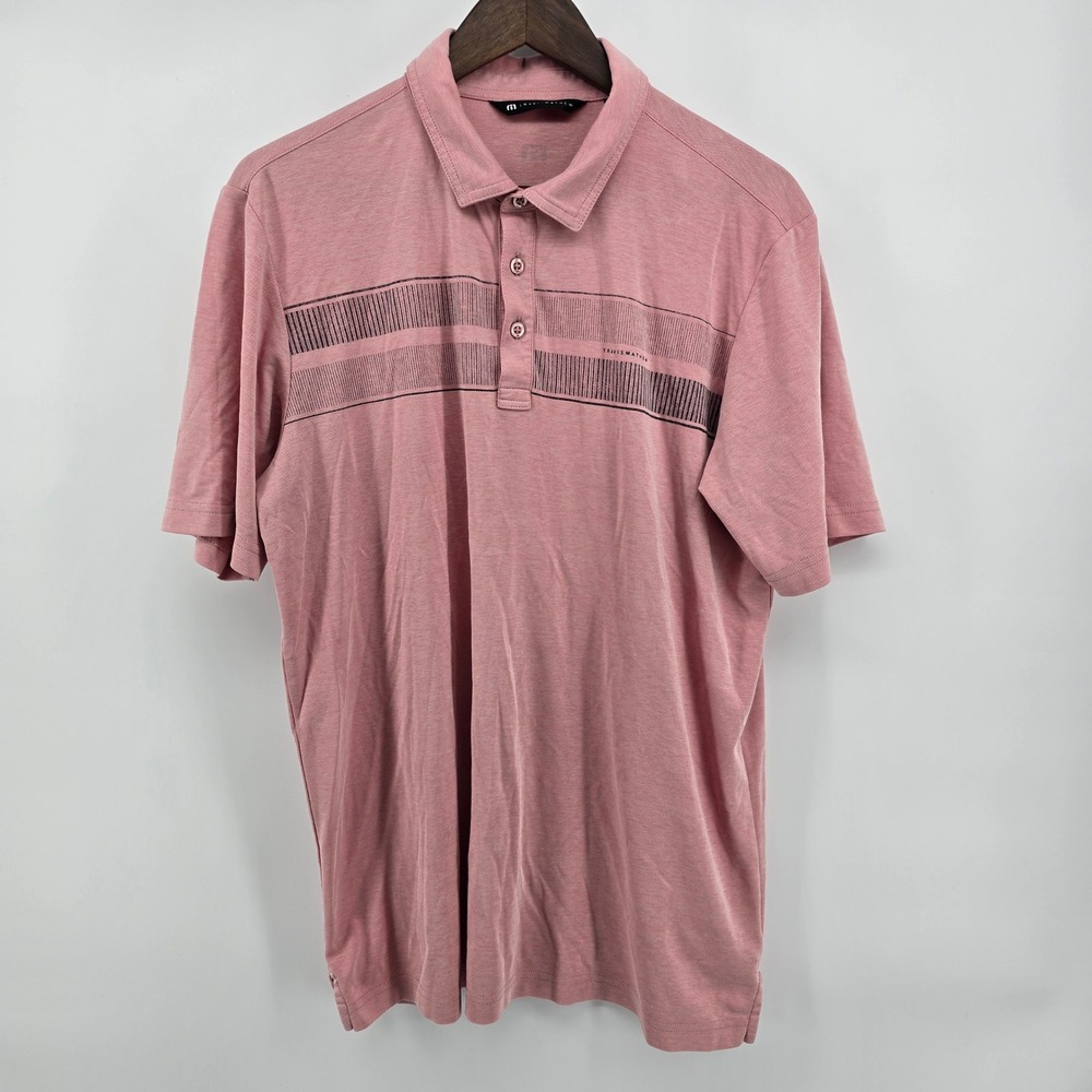 TravisMathew‎ Mens Large Pink Striped Short Sleeve Golf Polo Shirt